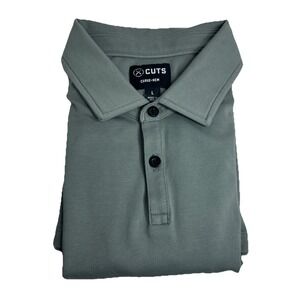 CUTS Polo Shirt L‎ Gray Short Sleeve Curve Hem Athletic Pima Mens